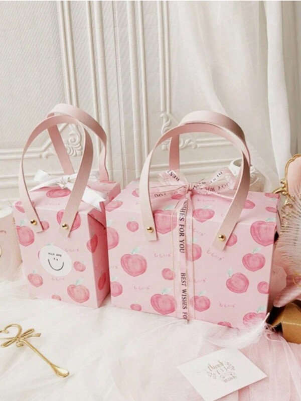 1 pieza Caja de regalo con forma de bolso en color melocotón, caja de presentación de recuerdo de boda/cumpleaños