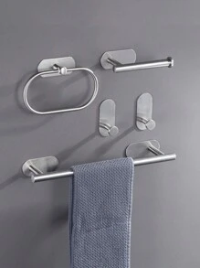4pcs Stainless Steel Towel Rings, Bathroom Towel Bar Set, Bathroom Accessories Include Towel Rack, Toilet Paper Holder, Suitable For Home & Bathroom