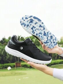 Men Golf Shoes, Super Soft Leather Upper, Rubber Outsole Non-Slip And Wear-Resistant, Leather Patchwork Simple Low-Top Rubber Outsole Non-Slip White Sports Shoes, Suitable For Outdoor Grass Golf Course, Walking