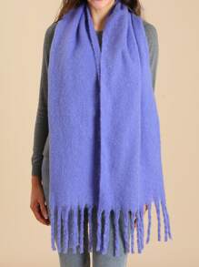 1 件女士加厚长款仿羊绒圆形针织围巾带流苏，纯色，温暖，时尚，柔软，舒适，适合旅行和日常使用，秋冬季 - 紫色 - 查看 7