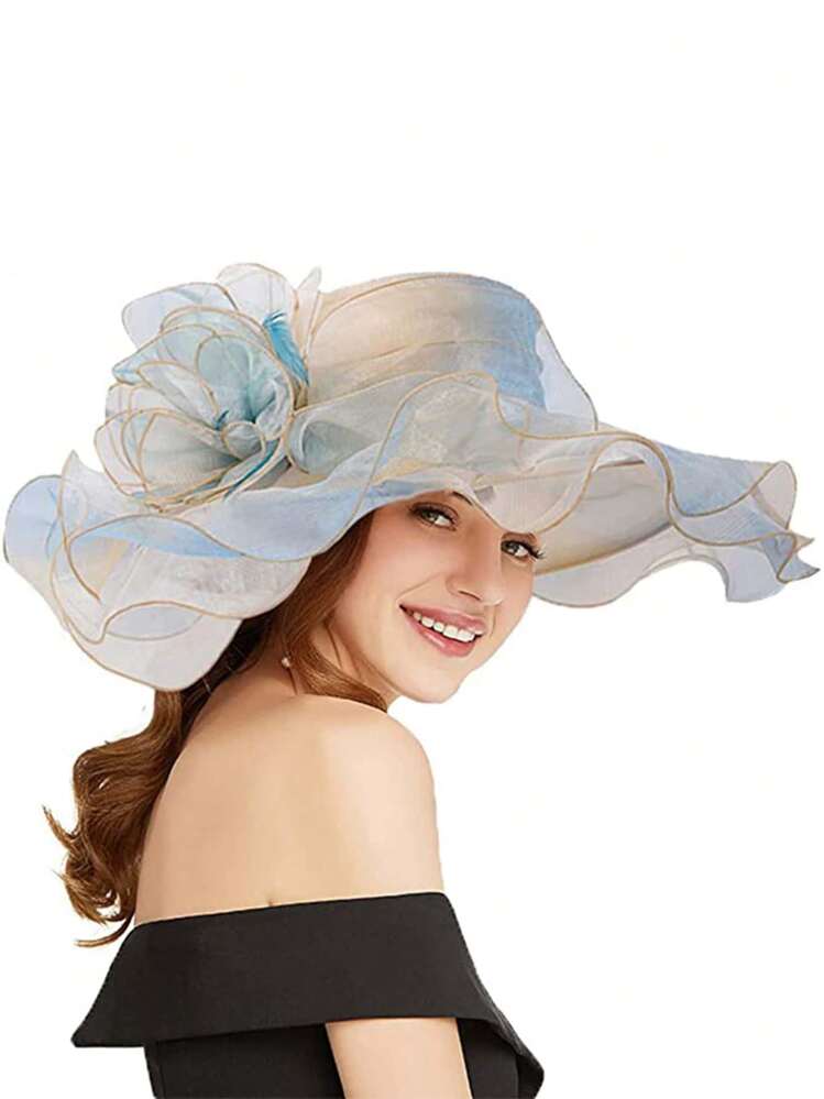 HIMESPORT Fascinators Hochzeit Braut für Damen Organza Sonnenhüte Blumen elegant große Krempe Tee Party Kleid Kentucky Derby Mützen - einfarbig - Übersicht 17