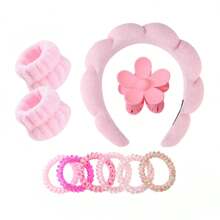 10 pièces/set Kit spa facial comprenant 1 pièce bandeau nuage + 2 bracelets + 1 pièce pince à cheveux florale + 6 chouchous simples assortis