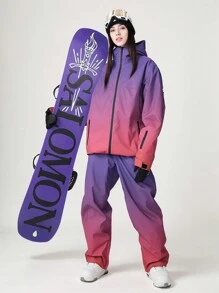 Gradient Ski Suit Set Unisex Oversized 2-Piece, Includes Professional Ski Jacket + Ski Pants, Suitable For Snowboard Resort Outings; Bonded Zipper Placket With Anti-Loss Pockets, Reinforced Structure Windproof And Snowproof, Breathable; High-Value Gradient Colorway Functional Snow Gear, Winter Skiing Sports Universal Couple Skiing Equipment, Suitable For Beginners And Experienced Skiers, Cold-Resistant Outdoor Snow Apparel - Red Violet - View 6