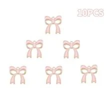 10/40Pcs 4 Style Romantic Enamel Flat Bowknot Charms Pink Bowknot Kawaii Dangle Pendants Bulk For Women Jewelry Making Earrings Necklace Bracelets Valentine's Day DIY CraftsSupplies