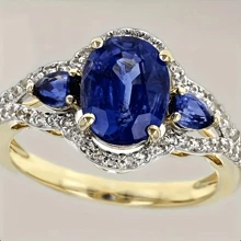 Nhẫn đính hôn thanh lịch, mạ vàng 14K với đá Cubic Zirconia xanh lấp lánh - Hoàn hảo cho lễ đính hôn, đám cưới hoặc quà tặng ngày lễ tình nhân | Phụ kiện tiệc quyến rũ Valentine, Mẹ, Mẹ, Ngày của Mẹ, Quà tặng - Màu xanh lam - Xem 3