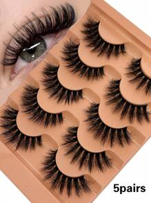 5 对蓬松 5D 卷曲假睫毛，仿貂皮大卷曲和浓密设计 - 黑色 - 查看 6