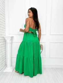 Women's Long Dress With Adjustable Straps Fluid Elegant Look - 綠色 - 查看 2