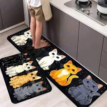 1 Pc Available: Durable And Comfortable Cute Kitten Pattern Non-Slip Kitchen Mats For Home, Office, And Bathroom Various Sizes Available:(19.69*31.49in&15.75*47.24in)