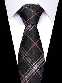 AlanKing 1pc Men's Dark Blue Plaid Striped Paisley Necktie Formal And Party Accessories For Men's Gift Men Necktie