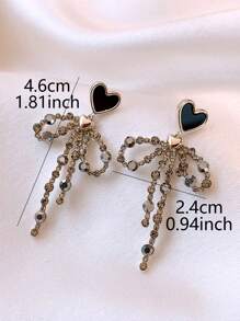 1 Pair Elegant Rhinestone Heart & Bowknot Long Tassel Drop Earrings, Luxury Charming Sweet Personalized Stylish Party Earrings For Women Valentines, Mom, Mother, Mother's Day, Gift