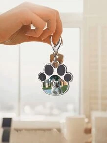 1 Special Pet Photo Keychain - Customizable Stainless Steel Paw Print Keychain Plaque, Engraved Pet Tag Collar Pendant, Perfect For Commemorating Your Beloved Pet, Suitable For Animal Enthusiasts