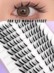 Asiteo 60pcs D-Curl Fluffy Fox Eye Individual Lashes, Natural Cartoon Cat Eye DIY False Eyelashes, Create Dramatic Makeup, Easy For Beginners, Reusable, Suitable For Daily Wear - D - View 2