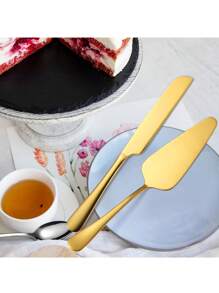 1/2 件婚礼蛋糕刀和服务器套装，金色不锈钢蛋糕派服务套装礼品蛋糕切具套装，适用于婚礼、生日、派对和活动 - 金色 - 查看 3