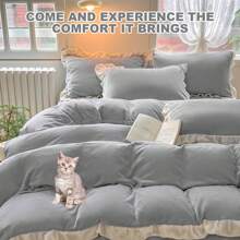 Winter Plush Bedding Set With Pillowcases, Cuddly Bedding Fluffy Crystal Velvet Winter Bedding, Super Soft Duvet Cover Set With Zipper - Light Grey - View 8