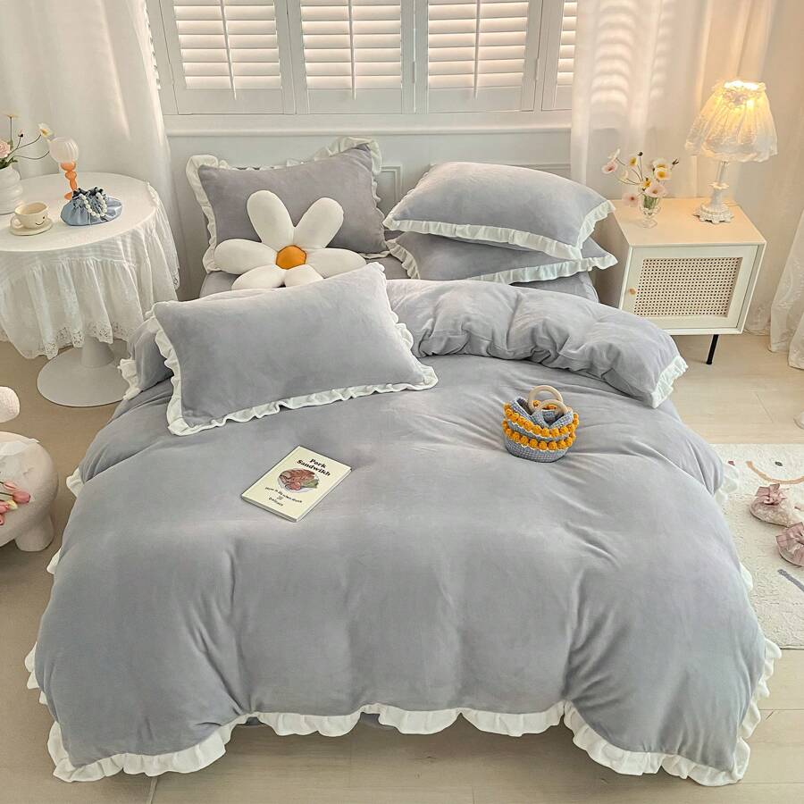 Winter Plush Bedding Set With Pillowcases, Cuddly Bedding Fluffy Crystal Velvet Winter Bedding, Super Soft Duvet Cover Set With Zipper