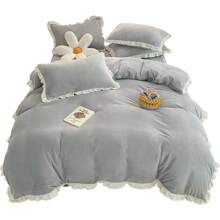 Winter Plush Bedding Set With Pillowcases, Cuddly Bedding Fluffy Crystal Velvet Winter Bedding, Super Soft Duvet Cover Set With Zipper - Light Grey - View 3