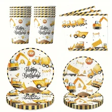 10件/20件/40件/80件黃色工程主題生日派對用品 工程主題裝飾品 包含餐盤、餐巾紙、一次性餐具、傾卸卡車餐具 生日派對裝飾禮品 - 彩色 - 查看 1