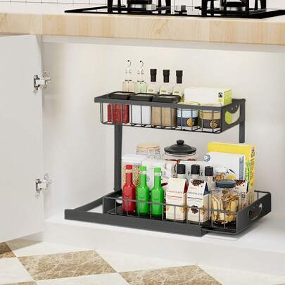 VNIMTI VNIMTI Under Sink Organizers And Storage, 2-Tier Pull Out Cabinet Organizer, Under Sink Shelf For Bathroom And Kitchen, Multi-Use Sliding Drawer With Large Capacity, Metal, Black