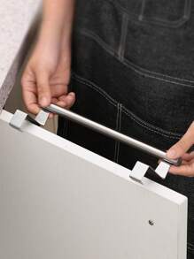 1pc Kitchen Stainless Steel Towel Rack Storage Rack Non-Porous Cabinet Door Back Rag Rack Storage - Silver - View 4