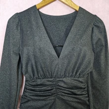 Long Sleeve Bodysuit With Abdomen Detail - Grey Blend - View 2