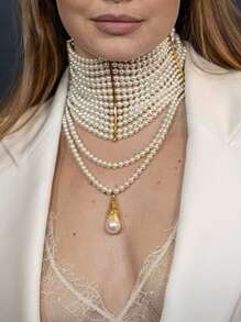 1pc Layered Faux Pearl Necklace, Fashion Luxury Faux Pearl Multi-Color Multilayer Teardrop Tassel Necklace For Daily Wear, Party, Gift - Nhiều màu - Xem 6