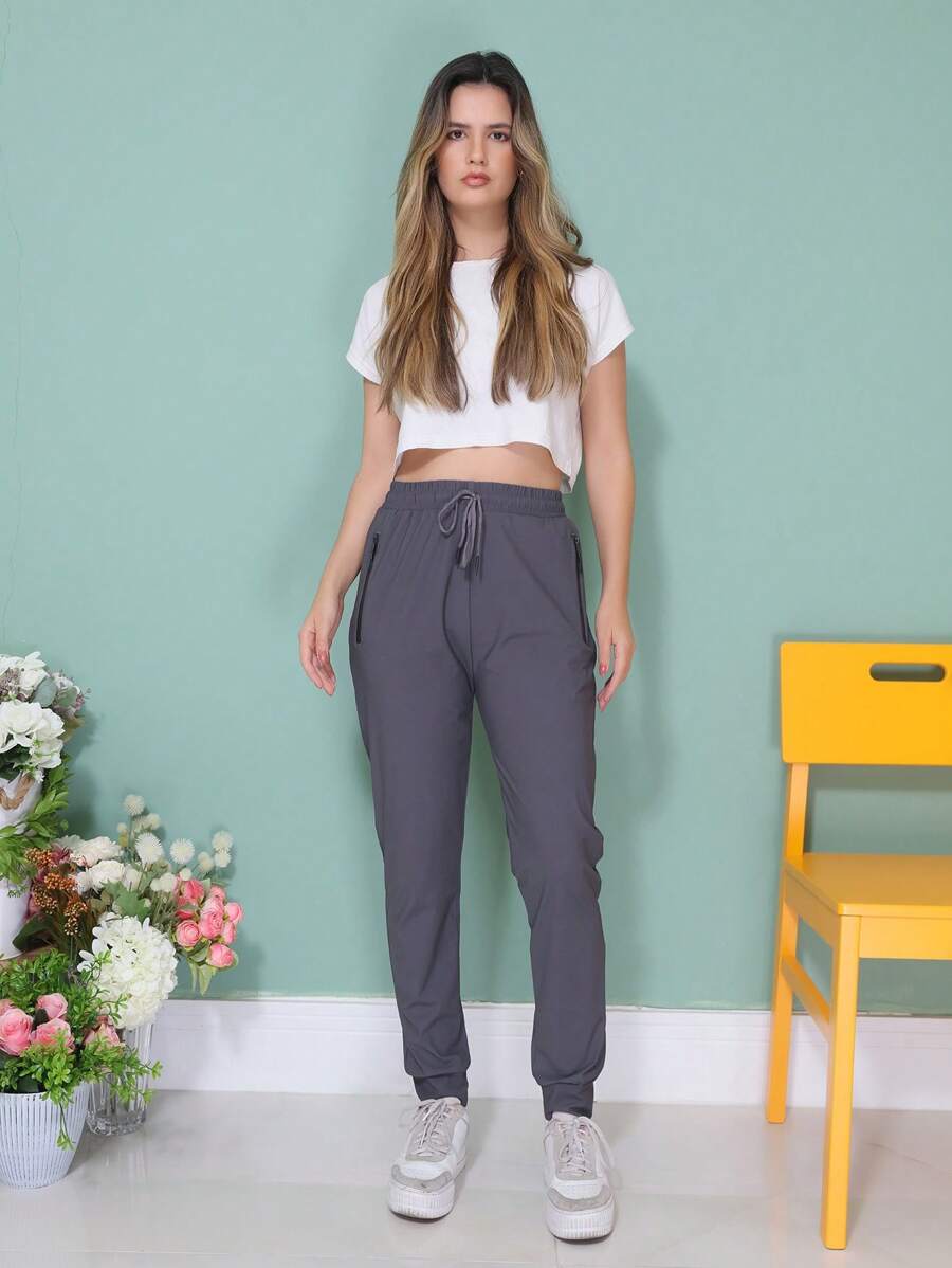 WOMEN'S PANTS, ELASTIC SPORTY - Dark Grey - View 1