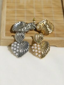 2pcs Luxury Faux Pearl Heart Angel Love Dangle Earrings, Suitable For Women's Holiday And Daily Wear - Earring - View 3