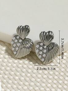 2pcs Luxury Faux Pearl Heart Angel Love Dangle Earrings, Suitable For Women's Holiday And Daily Wear - Earring - View 5
