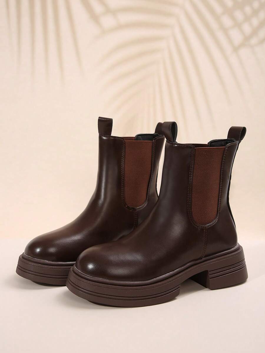Botas de tobillo de mujer para primavera/otoño 2025, botas de tobillo Chelsea con suela gruesa - Marrón - Ver 1