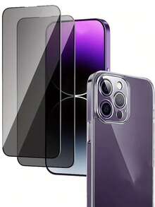 1 Ốp lưng trong suốt + 2 Kính cường lực chống nhìn trộm tương thích với iPhone 16 15 14 13 12 11 Pro Max X Xs XR Max 7 8 Plus Ốp lưng chống sốc - màu đen - Xem 19