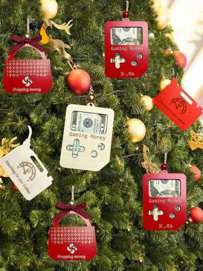 1pc Handmade Wooden Coin Purse Pendant, Merry Christmas Coin Dispenser, Decorative Wallet, Funny Money Clip, Christmas Tree Ornament, Christmas Decoration, Holiday Hanging Decor