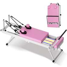 DlandHome Máquina reformadora de Pilates, reformador de Pilates de interior con resortes de aleación de alta resistencia, reformador de Pilates plegable para gimnasio en casa - Versión mejorada rosa - Ver 10