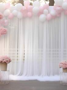 2pcs White Tulle Backdrop Organza Curtain, 2025 New Year Decor Banner Organza, Wedding Party Background Cloth, Bridal Shower Birthday Party Background Decoration Supplies, Wedding Supplies, Wedding Decoration Organza, Wedding Favor, Valentine's Day Decor, Stage Decoration Mesh Gauze(Including Clips)