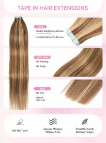 Extensiones de cabello natural Remy de calidad premium con cinta adhesiva, color natural, tejido liso, extensiones con cinta adhesiva doble cara, extensiones de cabello invisible con cinta adhesiva, 20 piezas