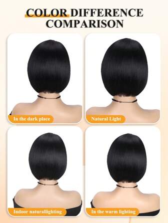 Short Side Part Bob Wigs Straight Black Hair Wig Bowl Cut Cosplay Wig Heat Resistant Natural Looking Synthetic Full Wigs For Women(Natural Black)