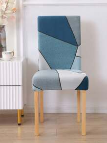 1pc Geometric Pattern Stretch Chair Cover, Polyester Fiber Seat Cover For Hotel/Home Use - Blue - View 3