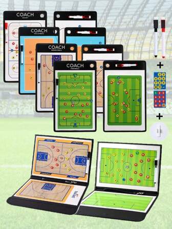 篮球和足球教练板教练战术剪贴板套件，冰球排球便携式策略板，PU 皮革封面干擦策略磁性剪贴板，带 NotePage