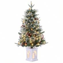 3ft Fiber Optic Artificial Christmas Tree With 78 Warm White Led Lights, Pre-Lit Christmas Tree With Snowflakes And Red Berries, Christmas Tree With White Snowman Base For Home, Porch, Office - Multicolor - View 10