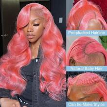 Inksoda Pink Lace Front Wig Body Wave Human Hair 13x4 HD Lace Pink Wig Human Hair Lace Front Pre Plucked 180% Density Colored Pink Frontal Wig For Women - 粉色 - 查看 2