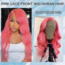 Inksoda Pink Lace Front Wig Body Wave Human Hair 13x4 HD Lace Pink Wig Human Hair Lace Front Pre Plucked 180% Density Colored Pink Frontal Wig For Women - 粉色 - 查看 4