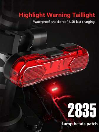 1pc 360° Rotating Bicycle Rear Light, High Brightness Waterproof Mountain Bike Light, USB Rechargeable Bike Tail Lamp