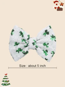 Kẹp tóc nơ vàng kim loại 5 inch (12,7cm) cho Giáng sinh, có thêu, chấm bi, cỏ ba lá, phù hợp cho bé gái - Nhiều màu - Xem 2