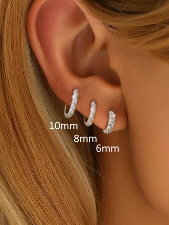 1 对 S925 纯银 6 毫米-10 毫米水钻圆形耳环女士简约优雅耳环精美珠宝礼物派对礼物生日礼物约会必备品