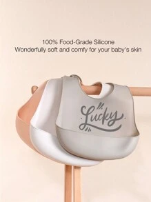 1pc Customized 3-Year-Old Waterproof, Stain-Resistant, Adjustable & Washable Silicone Bib, For All Seasons Baby Shower Family Decorations Gifts Winter Eve Gifts Back To School Winter Gift Ideas Boy Girl Valentine's Day - White - View 5