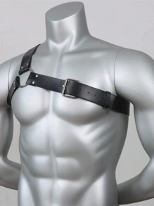 哥特式男士皮革吊带腰带身体束缚带时尚可调节背带吊带带金属夹朋克背带万圣节配饰、万圣节服装 - 黑色 - 查看 2