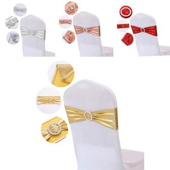4pcs Spandex Bowknot Chair Sash Elastic Chair Bands With Buckle Slider, Suitable For Wedding Party Ceremony Reception Banquet Decor (Gold, Silver, Rose Pink, Burgundy)