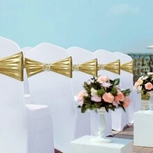4 Stück Spandex Schleife Stuhl Schärpe, elastische Stuhlbänder mit Schnallenschieber, geeignet für Hochzeiten, Partys, Zeremonien, Empfänge, Bankette (Gold, Silber, Rosa, Weinrot)