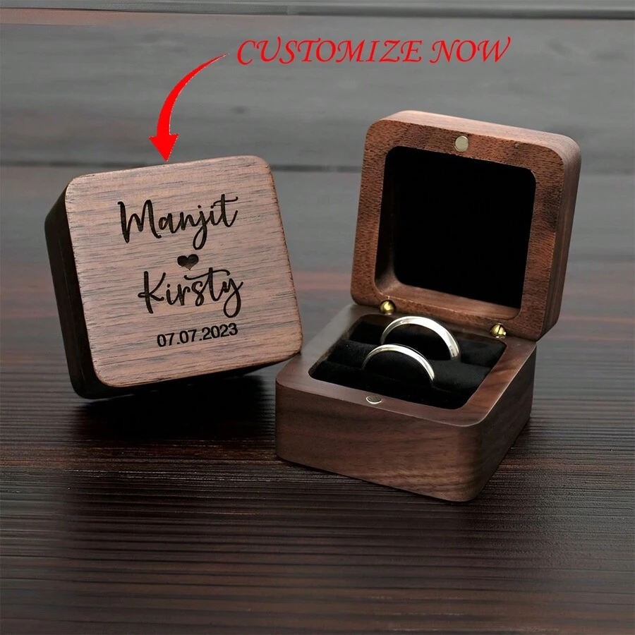 1pc Luxury Handcrafted Wooden Jewelry Box, Customized For Ring, Jewelry And Earring Storage, Couples Gifts, Wedding Gifts, Anniversary Gifts