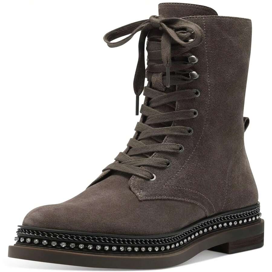 Vince Camuto Branda Sable Zipper Closure Rounded Toe Chain Detailed Combat Boot - Brown - View 1