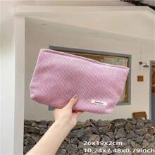 1pc Corduroy Makeup Bag, Ins Style Women Large Capacity Lipstick, Coin, Phone Pouch, Solid Color Organizer, Travel Toiletry Makeup Bag , Makeup Room Decor - Multicolor - View 4